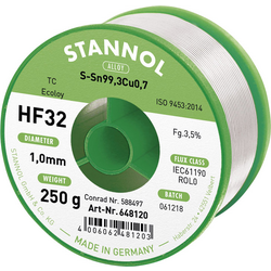 Stannol HF32 3500 bezolovnatý pájecí cín cívka Sn99,3Cu0,7 REL0 250 g 1 mm