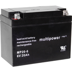 multipower MP20-6 A9621 olověný akumulátor 6 V 20 Ah olověný se skelným rounem (š x v x h) 157 x 125 x 83 mm šroubované M5 bezúdržbové, nepatrné vybíjení