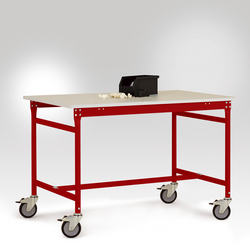 Manuflex LB4088.3003 Odkládací stolek ESD ZÁKLADNÍ mobilně se Melamin-Tischplatte v rubínově červená RAL 3003, Šxhxv: 2000 x 800 x 853 mm  rubínově červená