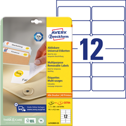 Avery-Zweckform L4743REV-25 etikety 99.1 x 42.3 mm papír bílá 360 ks přemístitelné univerzální etikety inkoust, laser, kopie 30 listů A4