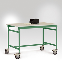 Manuflex LB4046.6011 Odkládací stolek ESD ZÁKLADNÍ mobilní s plastovým stolní deska v rezedově zelená RAL 6011, Šxhxv: 1250 x 800 x 856 mm  rezedově zelená (RAL 6011)