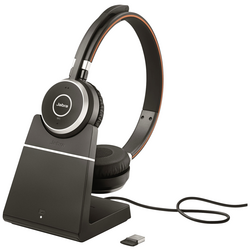 Jabra Evolve 65 Second Edition - UC telefon Sluchátka On Ear Bluetooth®, bezdrátová stereo černá Potlačení hluku, Redukce šumu mikrofonu vč. nabíjecí a dokovací stanice, headset, regulace hlasitosti