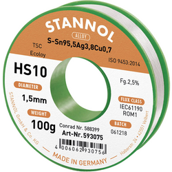 Stannol HS10 2510 bezolovnatý pájecí cín cívka Sn95,5Ag3,8Cu0,7 ROM1 100 g 1.5 mm
