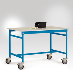 Manuflex LB4056.5012 Odkládací stolek ESD ZÁKLADNÍ mobilní s plastovým stolní deska ve světle modrá RAL 5012, Šxhxv: 1500 x 600 x 856 mm  světle modrá (RAL 5012)