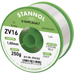 Stannol ZV16 bezolovnatý pájecí cín bez olova Sn99,3Cu0,7 REL0 250 g 1 mm