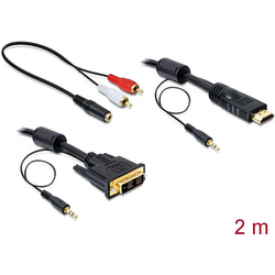 Delock DVI / HDMI / jack kabelový adaptér DVI-D 18 + 1 pól Zástrčka, Zástrčka HDMI-A 2.00 m černá 84455 s feritovým jádrem, pozlacené kontakty DVI kabel