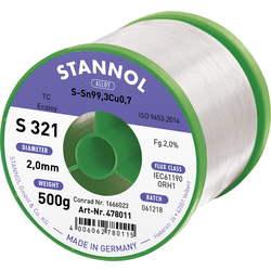 Stannol S321 2,0% 2,0MM SN99,3CU0,7CD 500G bezolovnatý pájecí cín bez olova, cívka Sn99,3Cu0,7 ORH1 500 g 2 mm