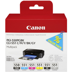 Canon Inkoustová kazeta PGI-550PGBK/CLI-551 Multipack originál kombinované balení foto černá, azurová, purppurová, žlutá, černá, šedá 6496B005 sada náplní do tiskárny