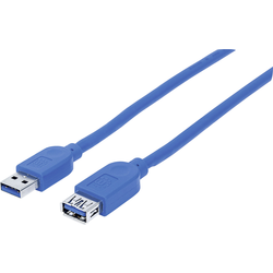 Manhattan USB kabel USB 3.2 Gen1 (USB 3.0 / USB 3.1 Gen1) USB-A zástrčka, USB-A zástrčka 1.00 m modrá fóliové stínění, UL certifikace, pozlacené kontakty 325394