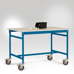 Manuflex LB4036.5007 Odkládací stolek ESD ZÁKLADNÍ mobilní s plastovým stolní deska v briliantově modrá RAL 5007, Šxhxv: 1250 x 600 x 856 mm  brilantní modrá (RAL 5007)