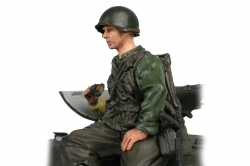 1/16 figurka sedícího kapitána US pěchoty z 2 sv. války, ručně malovaný TORRO
