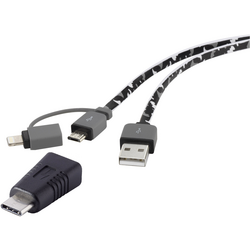 Renkforce USB kabel USB 2.0 USB-A zástrčka, USB-C ® zástrčka, USB Micro-B zástrčka, Apple Lightning konektor 0.20 m maskáčová flexibilní provedení, pozlacené kontakty, bez halogenů RF4263363