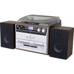 soundmaster MCD5550DBR stereo systém AUX, Bluetooth, CD, DAB+, kazeta, gramofón, rádiopřehrávač, SD, FM, USB, funkce nahrávání, vč. dálkového ovládání, včetně reproduktoru, funkce alarmu hnědá