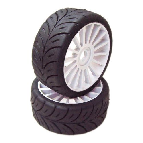 1/8 GT Sport gumy SOFT nalepené gumy, bílé disky, 2ks. SP RACING