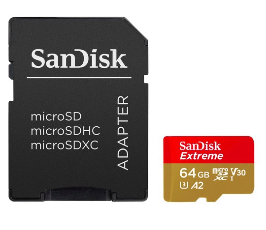 SanDisk MicroSDXC 64GB Extreme A2 UHS-I (V30) U3 + SD adaptér