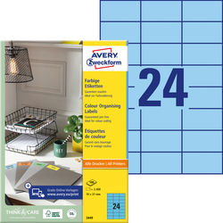 Avery-Zweckform 3449 etikety 70 x 37 mm papír modrá 2400 ks permanentní  univerzální etikety  100 listů A4