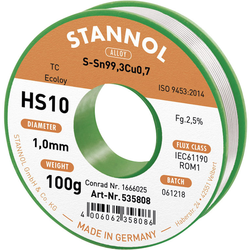 Stannol HS10 2,5% 1,0MM SN99,3CU0,7 CD 100G bezolovnatý pájecí cín bez olova, cívka Sn99,3Cu0,7 ROM1 100 g 1 mm