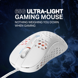 DELTACO GAMING WM85 herní myš kabelový optická bílá 6 tlačítko 400 dpi, 800 dpi, 1200 dpi, 1600 dpi, 3200 dpi, 6400 dpi s podsvícením