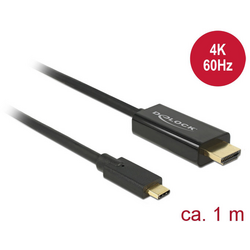 Delock USB-C® / HDMI kabelový adaptér USB-C ® zástrčka, Zástrčka HDMI-A 1.00 m černá 85290 pozlacené kontakty Kabel pro displeje USB-C®