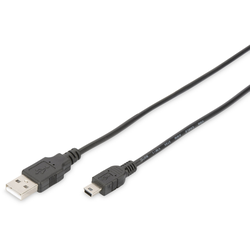 Digitus USB kabel USB 2.0 USB-A zástrčka, USB Mini-B zástrčka 1.00 m černá kulatý, dvoužilový stíněný DB-300130-010-S