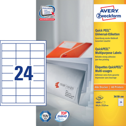 Avery-Zweckform 3658-200 64.6 x 33.8 mm papír bílá 4800 ks trvalé 200 listů A4