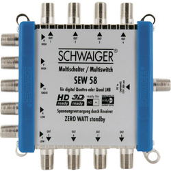 Schwaiger SEW58 531 rozdělovač satelitního signálu Vstupy (vícenásobný spínač): 5 (4 SAT/1 terestrický) Počet účastníků: 8 Standby