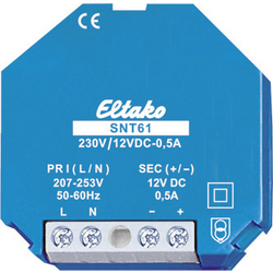 Eltako  SNT61-230V/12VDC-0,5A  síťový zdroj na DIN lištu      1 A  12 W  Počet výstupů:1 x    Obsahuje 1 ks