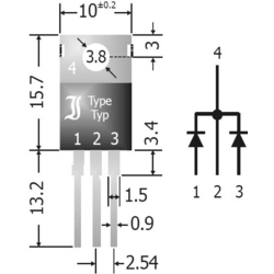 Diotec  pole Schottkyho diod - usměrňovač  20 A  SBCT2040  SIP-3   pole - 1 pár se společnými katodami