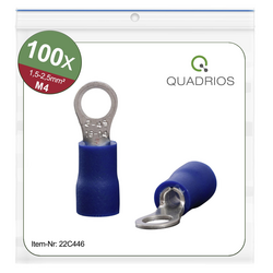 Quadrios 22C446 kulaté kabelové oko  Průřez (max.)=2.5 mm² Ø otvoru=4.3 mm částečná izolace modrá 1 sada
