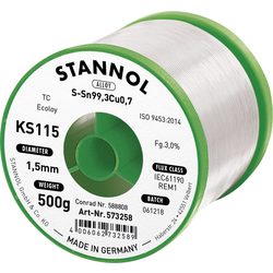 Stannol KS115 bezolovnatý pájecí cín cívka Sn99,3Cu0,7 ROM1 500 g 1.5 mm