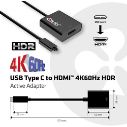 club3D CAC-2504 USB adaptér [1x USB 3.1 zástrčka C  - 1x HDMI zásuvka] černá