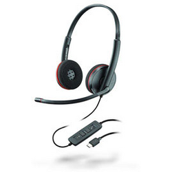 Plantronics Blackwire C3220 binaural USB-C telefon Sluchátka On Ear kabelová stereo černá Potlačení hluku Vypnutí zvuku mikrofonu