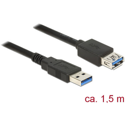 Delock USB kabel USB 3.2 Gen1 (USB 3.0 / USB 3.1 Gen1) USB-A zástrčka, USB-A zásuvka 1.50 m černá pozlacené kontakty 85055