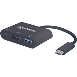 Manhattan 152037 USB / HDMI adaptér [1x USB-C® zástrčka - 1x HDMI zásuvka, USB 3.2 gen. 1 zásuvka A, USB-C® zásuvka] černá UL certifikace 0.08 m