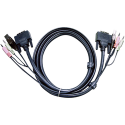 ATEN KVM kabel [2x jack zástrčka 3,5 mm, DVI zástrčka 18+1pólová, USB 2.0 zástrčka A - 2x jack zástrčka 3,5 mm, DVI zástrčka 18+1pólová, USB 2.0 zástrčka A] 3.00 m černá