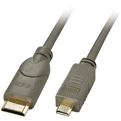 LINDY HDMI kabel Zástrčka HDMI Mini-C, Zástrčka HDMI Micro-D 1.00 m šedostříbrná 41340 High Speed HDMI s Ethernetem, vodič z OFC, kulatý, Ultra HD (4K) HDMI s Ethernetem, dvoužilový stíněný, extrémně tenký , pozlacené kontakty, flexibilní provedení H