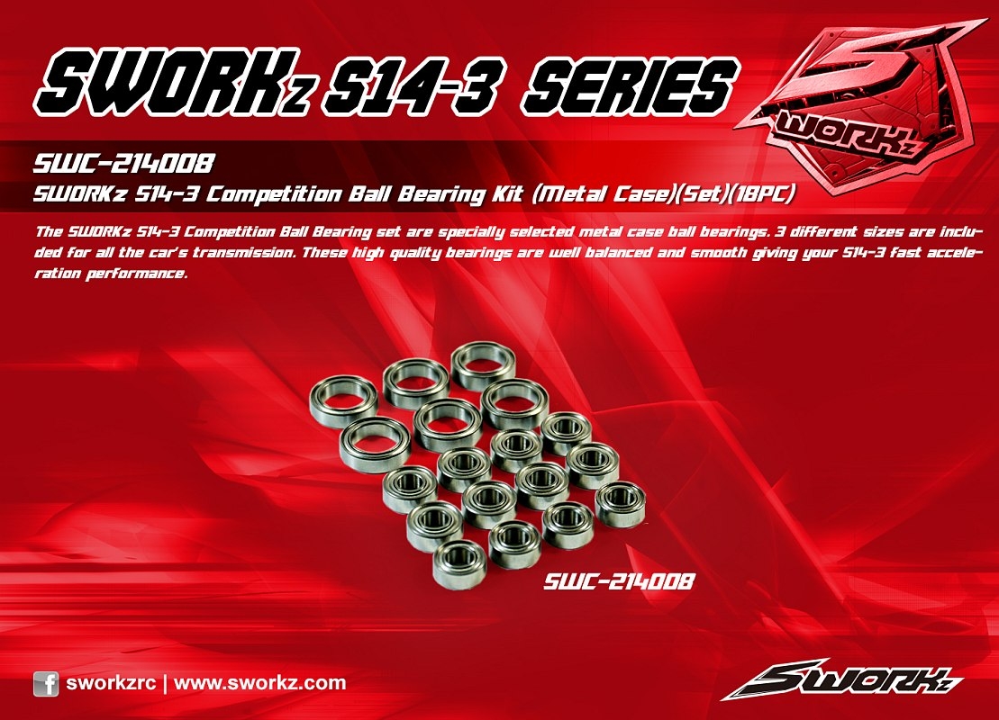 SWORKz S14-3 Competition sada kuličkových ložisek s kovovu prachovkou, 18 ks.