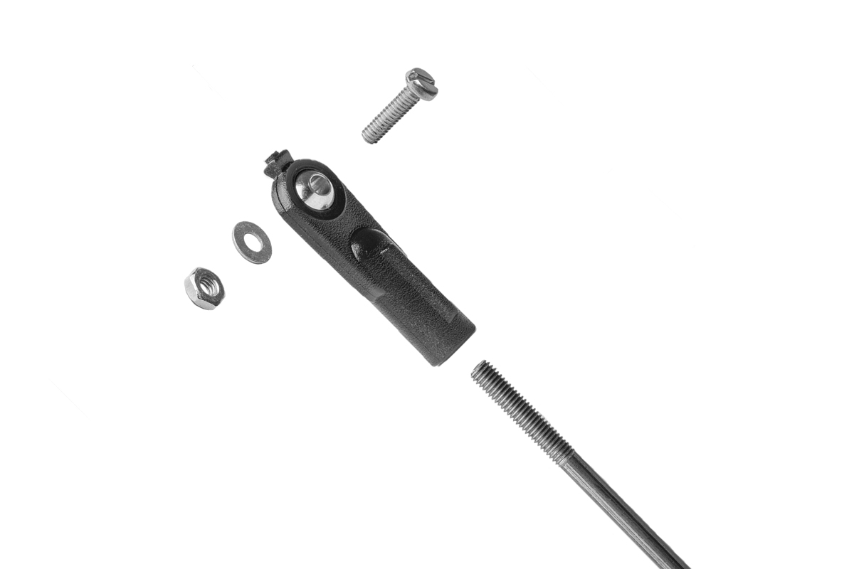 Plastový kloubek M2,5 s mosaznou kuličkou a ocelovým táhlem, 1 ks.