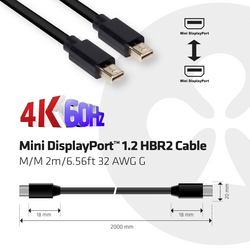 club3D Mini-DisplayPort  kabel Mini DisplayPort konektory, Mini DisplayPort konektory 2.00 m černá CAC-2161 samozhášecí Kabel DisplayPort