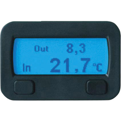 10320 Sinustec termostat termostat, povrchový, vestavný, vnitřní teplota, venkovní teplota, varování před náledím, snímač stoupání, snímač náklonu, datum, 12/24hodinové zobrazení, řízení klimatizací, Tripmaster -40 do +100 °C