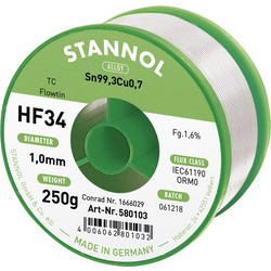 Stannol HF34 1,6% 1,0MM FLOWTIN TC CD 250G bezolovnatý pájecí cín cívka, bez olova Sn99,3Cu0,7 ORM0 250 g 1 mm