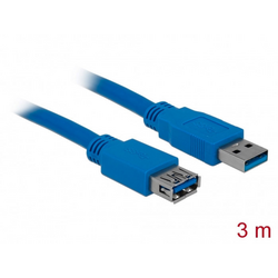 Delock USB kabel USB 3.2 Gen1 (USB 3.0 / USB 3.1 Gen1) USB-A zástrčka, USB-A zásuvka 3.00 m modrá pozlacené kontakty 82540