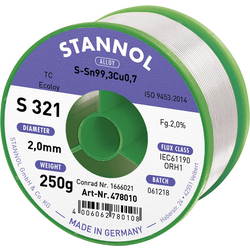 Stannol S321 2,0% 2,0MM SN99,3CU0,7 CD 250G bezolovnatý pájecí cín bez olova, cívka Sn99,3Cu0,7 ORH1 250 g 2 mm