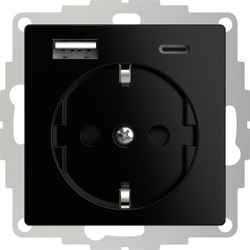 2USB 2U-449559  zásuvka s ochranným kontaktem  s nabíjením přes USB, dětská ochrana, VDE IP20 černá