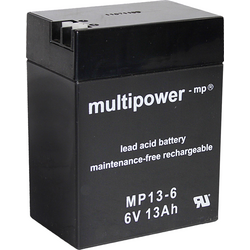 multipower MP13-6 A96801 olověný akumulátor 6 V 13 Ah olověný se skelným rounem (š x v x h) 108 x 140 x 70 mm plochý konektor 4,8 mm, plochý konektor 6,35 mm bezúdržbové, nepatrné vybíjení