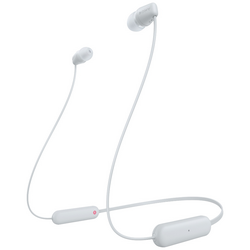 Sony WI-C100 In Ear Headset Bluetooth® stereo bílá headset, personalizace zvuku, regulace hlasitosti, nákrčník, odolné vůči potu, odolná vůči vodě