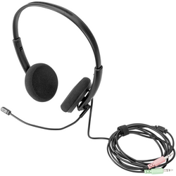 Digitus DA-12202 Počítače Sluchátka On Ear kabelová stereo černá Redukce šumu mikrofonu, Potlačení hluku regulace hlasitosti, Vypnutí zvuku mikrofonu