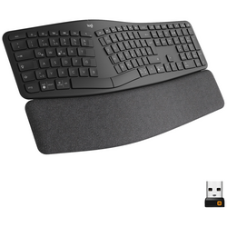 Logitech ERGO K860 bezdrátový Klávesnice německá, QWERTZ černá Rozdělená klávesnice, ergonomická, podložka pod zápěstí, Odpuzují špínu