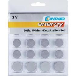 Conrad energy Sada knoflíkových lithiových baterií, 20 ks