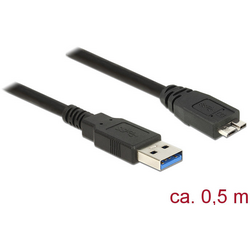 Delock USB kabel USB 3.2 Gen1 (USB 3.0 / USB 3.1 Gen1) USB-A zástrčka, USB Micro-B 3.0 zástrčka 0.50 m černá pozlacené kontakty 85071